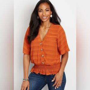 Maurice’s Button Front Smocked Top nwt pumpkin orange size xs